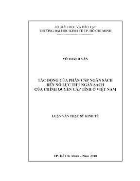 Luận văn thạc sĩ tác động của phân cấp ngân sách đến nổ lực thu ngân sách của chính quyền cấp tỉnh ở việt nam luận văn thạc sĩ