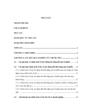 Luận văn thạc sĩ ảnh hưởng của chính sách cổ tức lên giá cổ phiếu luận văn thạc sĩ