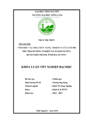 Luận văn tốt nghiệp tìm hiểu vai trò chức năng nhiệm vụ của cán bộ phụ trách nông nghiệp xã kim xuyên huyện kim thành tỉnh hải dương