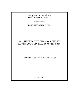 Luận văn thạc sĩ đầu tư trực tiếp của các công ty xuyên quốc gia hoa kỳ ở việt nam