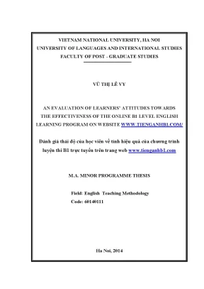 Luận văn thạc sĩ an evaluation of learners attitudes towards the effectiveness of the online b1 level english learning program on website www tienganhb1 com