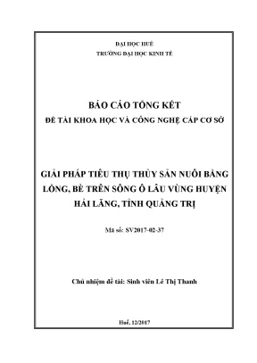 Luận văn thạc sĩ giải pháp tiêu thụ thủy sản nuôi bằng lồng bè trên sông ô lâu vùng huyện hải lăng tỉnh quảng trị