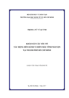 Luận văn thạc sĩ khảo sát các yếu tố tác động đến hành vi hiến máu tình nguyện tại tp hồ chí minh