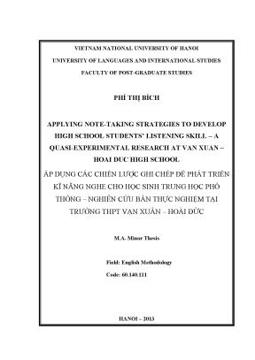 Luận văn thạc sĩ applying note taking strategies to develop high school students listening skill a quasi experimental research at van xuan hoai duc high school m a thesis