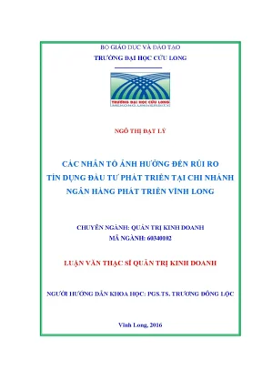 Luận văn thạc sĩ các nhân tố ảnh hưởng đến rủi ro tín dụng đầu tư phát triển tại chi nhánh ngân hàng phát triển vĩnh long