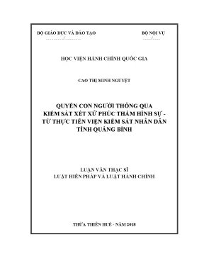Luận văn thạc sĩ quyền con người thông qua kiểm sát xét xử phúc thẩm hình sự từ thực tiễn viện kiểm sát nhân dân tỉnh quảng bình