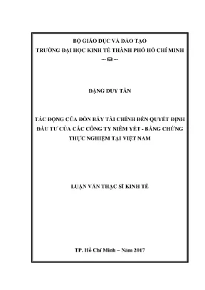 Luận văn thạc sĩ tác động của đòn bẩy tài chính đến quyết định đầu tư của các công ty niêm yết bằng chứng thực nghiệm tại việt nam