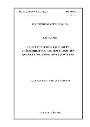 Luận văn thạc sĩ quản lý tài chính tại công ty trách nhiệm hữu hạn một thành viên quản lý công trình thủy lợi đắk lắk