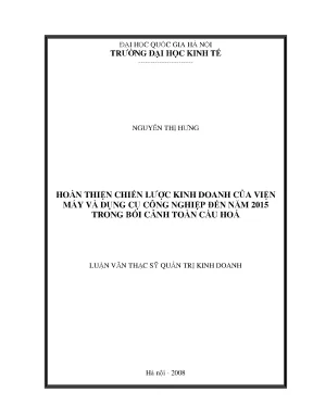 Luận văn thạc sĩ hoàn thiện chiến lược kinh doanh của viện máy và dụng cụ công nghiệp đến năm 2015 trong bối cảnh toàn cầu hóa