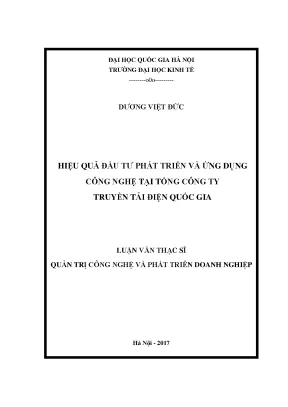 Luận văn thạc sĩ hiệu quả đầu tư phát triển và ứng dụng công nghệ tại tổng công ty truyền tải điện quốc gia