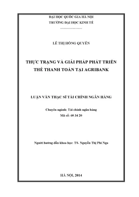 Luận văn thạc sĩ thực trạng và giải pháp phát triển thẻ thanh toán tại agribank