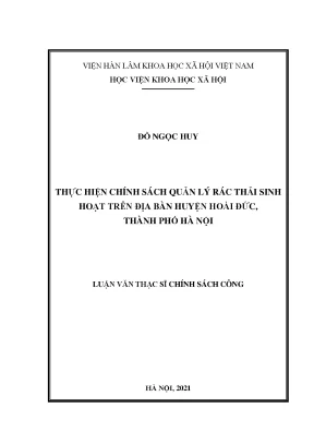 Luận văn thạc sĩ thực hiện chính sách quản lý rác thải sinh hoạt trên địa bàn huyện hoài đức thành phố hà nội
