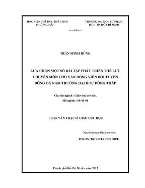 Luận văn thạc sĩ lựa chọn một số bài tập phát triển thể lực chuyên môn cho vđv đội tuyển bóng đá nam trường đại học đồng tháp