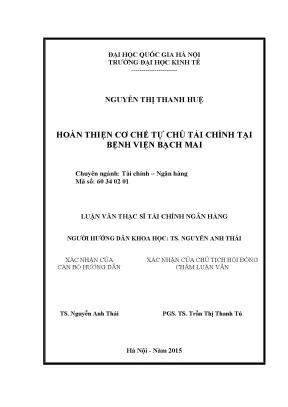 Luận văn thạc sĩ hoàn thiện cơ chế tự chủ tài chính tại bệnh viện bạch mai