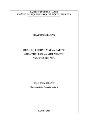 Luận văn thạc sĩ quan hệ thương mại và đầu tư giữa thái lan và việt nam từ năm 1995 đến nay