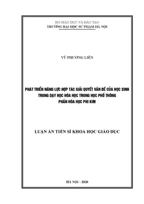 Luận án tiến sĩ phát triển năng lực hợp tác giải quyết vấn đề của học sinh trong dạy học phần hóa học phi kim trung học phổ thông