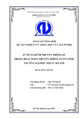 Luận văn tốt nghiệp sử dụng kênh truyền thông số trong hoạt động truyền thông tuyển sinh trường đại học nội vụ hà nội