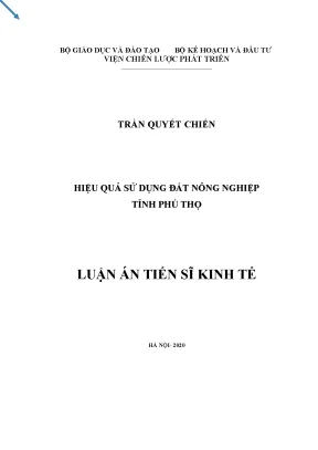 Luận án tiến sĩ hiệu quả sử dụng đất nông nghiệp tỉnh phú thọ