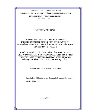 Luận văn thạc sĩ approche interculturelle dans lenseignement du fle aux étudiants en première année à lesen à travers la méthode studio 100 niveau