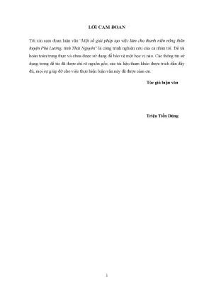 Luận văn thạc sĩ một số giải pháp tạo việc làm cho thanh niên nông thôn huyện phú lương tỉnh thái nguyên