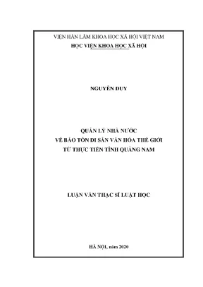 Luận án tiến sĩ quản lý nhà nước về bảo tồn di sản văn hóa thế giới từ thực tiễn tỉnh quảng nam