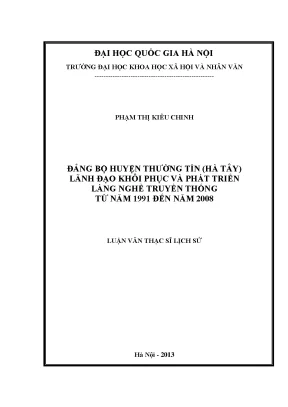 Luận văn thạc sĩ đảng bộ huyện thường tín hà tây lãnh đạo khôi phục và phát triển làng nghề thủ công truyền thống từ năm 1991 đến năm 2008