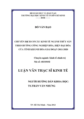 Luận văn thạc sĩ chuyển dịch cơ cấu kinh tế ngành thủy sản theo hướng công nghiệp hóa hiện đại hóa của tỉnh khánh hòa giai đoạn 2011 2020 luận văn thạc sĩ