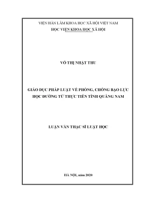 Luận án tiến sĩ giáo dục pháp luật về phòng chống bạo lực học đường từ thực tiễn tỉnh quảng nam