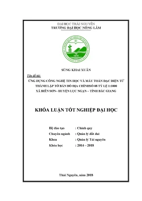 Luận văn tốt nghiệp ứng dụng công nghệ tin học và phương pháp toàn đạc điện tử thành lập bản đồ địa chính tờ số 08tỷ lệ 1 1000 xã biên sơn huyện lục ngạn tỉnh bắc giang