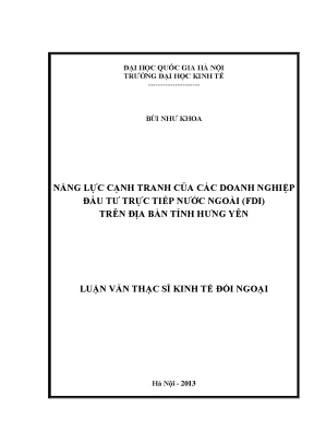 Luận văn thạc sĩ năng lực cạnh tranh của các doanh nghiệp đầu tư trực tiếp nước ngoài fdi trên địa bàn tỉnh hưng yên