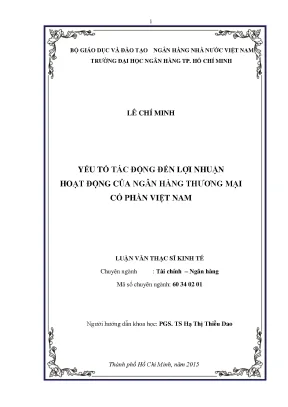 Luận văn thạc sĩ yếu tố tác động đến lợi nhuận hoạt động của ngân hàng thương mại cổ phần việt nam