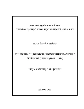 Luận văn thạc sĩ chiến tranh du kích chống thực dân pháp ở tỉnh bắc ninh 1946 1954
