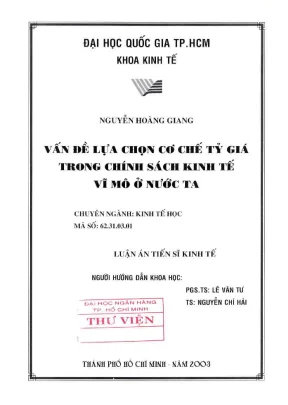 Luận văn thạc sĩ vấn đề lựa chọn cơ chế tỷ giá trong chính sách kinh tế vĩ mô ở nước ta