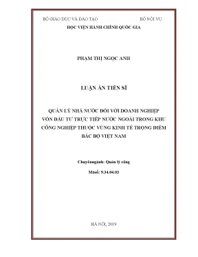 Luận án tiến sĩ quản lý nhà nước đối với doanh nghiệp fdi trong khu công nghiệp thuộc vùng kinh tế trọng điểm bắc bộ việt nam
