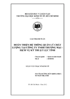 Luận văn thạc sĩ hoàn thiện hệ thống quản lý chất lượng tại công ty tnhh thương mại dịch vụ kỹ thuật lục tỉnh luận văn thạc sĩ