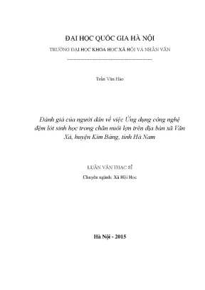 Luận văn thạc sĩ đánh giá của người dân về việc ứng dụng công nghệ đệm lót sinh học trong chăn nuôi lợn trên địa bàn xã văn xá huyện kim bảng tỉnh hà nam