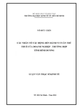 Luận văn thạc sĩ các nhân tố tác động đến hành vi tuân thủ thuế của doanh nghiệp trường hợp tỉnh bình dương