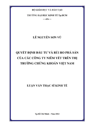 Luận văn thạc sĩ quyết định đầu tư và rủi ro phá sản của các công ty niêm yết trên thị trường chứng khoán việt nam luận văn thạc sĩ