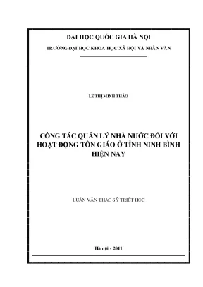 Luận văn thạc sĩ công tác quản lý nhà nước đối với hoạt động tôn giáo ở tỉnh ninh bình hiện nay
