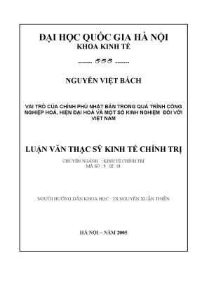 Luận văn thạc sĩ vai trò của chính phủ nhật bản trong quá trình công nghiệp hóa hiện đại hóa và một số kinh nghiệm đối với việt nam