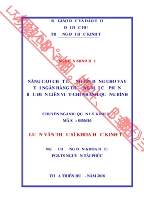 Luận văn thạc sĩ nâng cao chất lượng tín dụng cho vay tại ngân hàng tmcp bưu điện liên việt