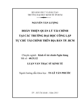 Luận văn thạc sĩ hoàn thiện quản lý tài chính tại các trường đại học công lập tự chủ tài chính trên địa bàn tp hcm
