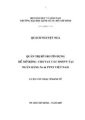 Luận văn thạc sĩ quản trị rủi ro tín dụng để mở rộng cho vay các doanh nghiệp nhỏ và vừa tại nhnn ptnt việt nam