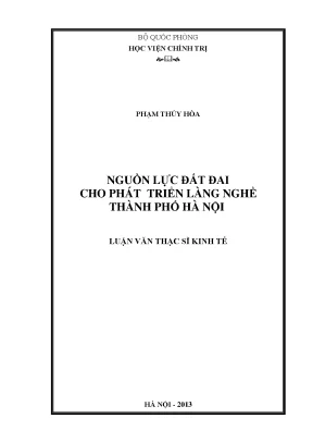 Luận văn thạc sĩ nguồn lực đất đai cho phát triển làng nghề thành phố hà nội