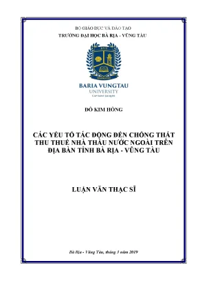 Luận văn thạc sĩ các yếu tố tác động đến thất thu thuế nhà thầu nước ngoài trên địa bàn tỉnh bà rịa vũng tàu