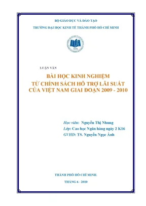 Luận văn thạc sĩ bài học kinh nghiệm từ chính sách hỗ trợ lãi suất của việt nam giai đoạn 2009 2010 luận văn thạc sĩ