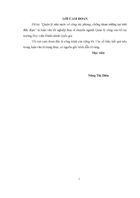 Luận văn thạc sĩ quản lý nhà nước về công tác phòng chống tham nhũng tại tỉnh bắc kạn