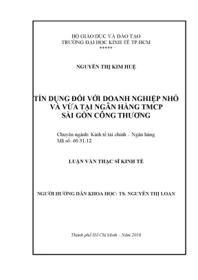 Luận văn thạc sĩ tín dụng đối với doanh nghiệp nhỏ và vừa tại ngân hàng tmcp sài gòn công thương