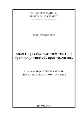 Luận văn thạc sĩ hoàn thiện công tác kiểm tra thuế tại chi cục thuế yên định thanh hóa