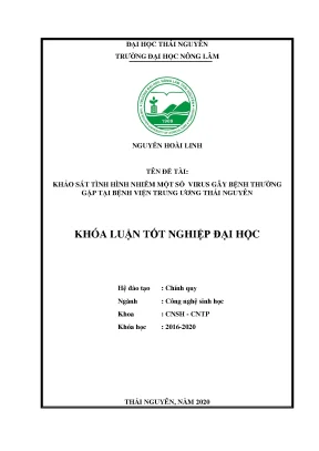 Luận văn tốt nghiệp khảo sát tình hình nhiễm một số virus gây bệnh thường gặp tại bệnh viện trung ương thái nguyên